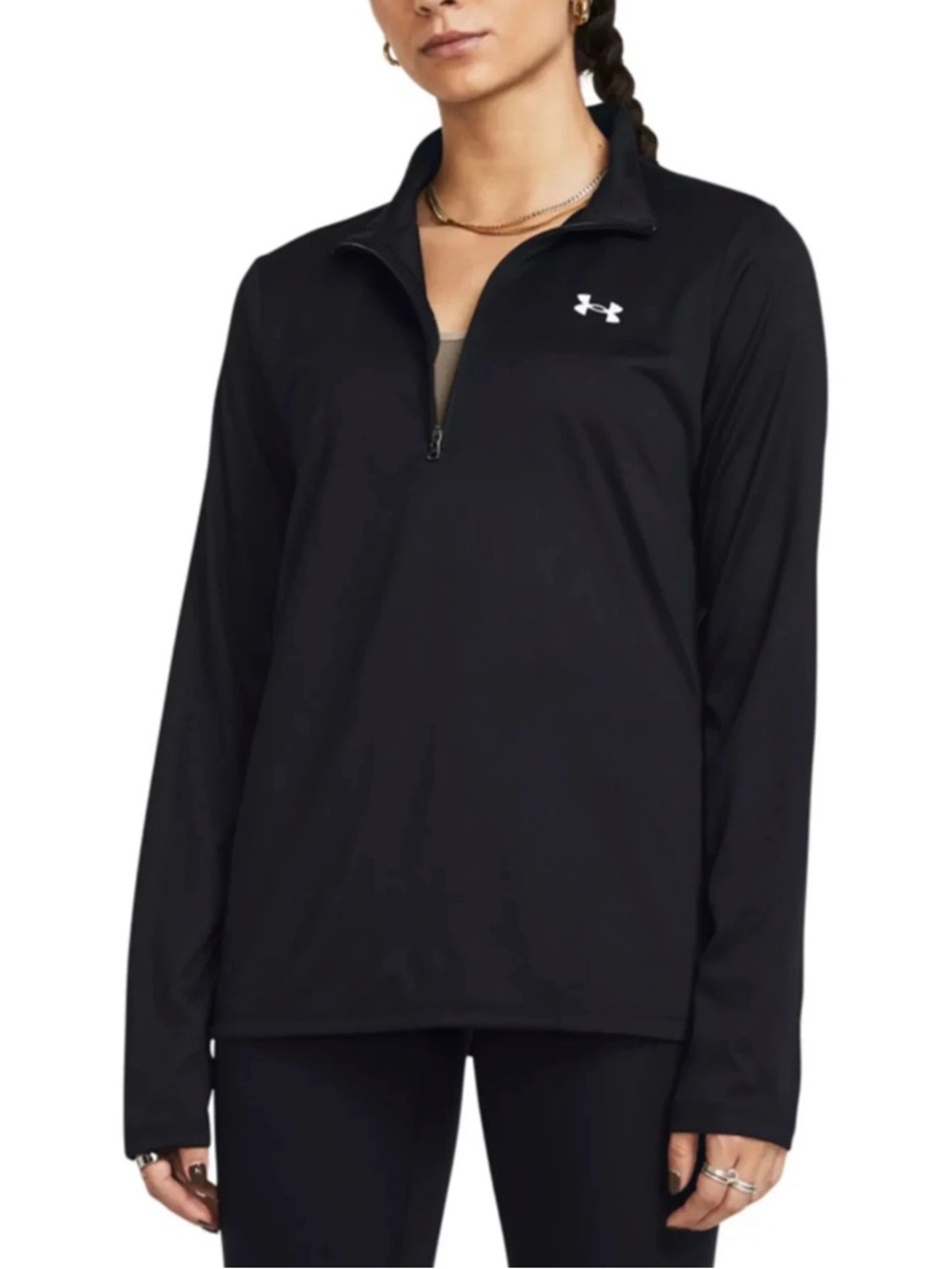NWTs Women's Under Armour Solid Tech Half-Zip Logo Top - Black - Large